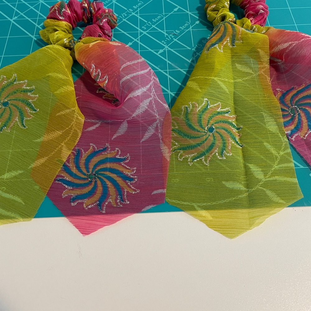 Vibrant Pink and Green Hair Scrunchies